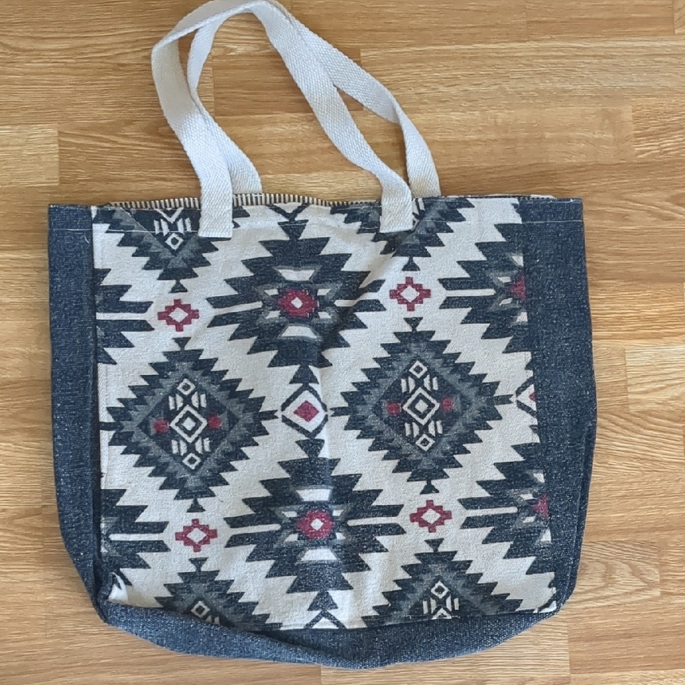 Aztec Patterned Southwestern Style 100% Cotton Reversible Tote Bag, NWOT